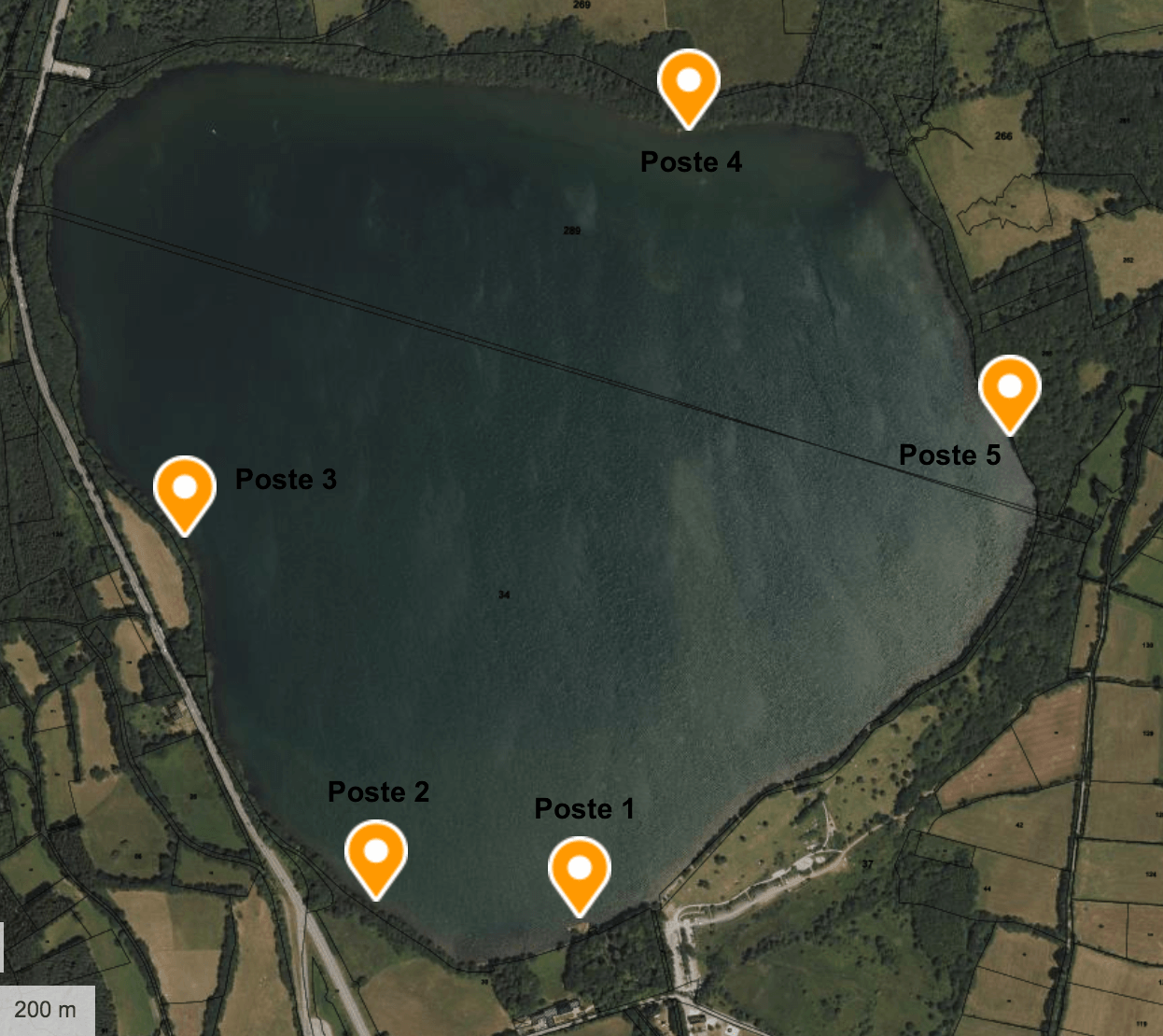 Plan du lac — Positions des postes de pêche